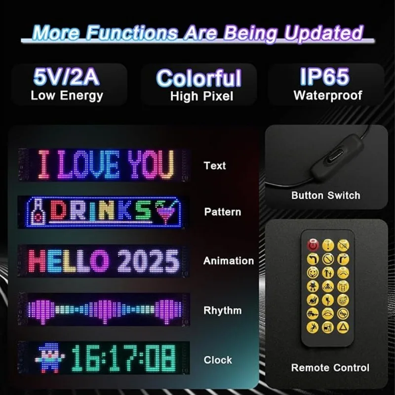 Pantalla LED Panel rectangular LED controlado por USB con aplicación Bluetooth Texto y patrones DIY programable Demon Eye