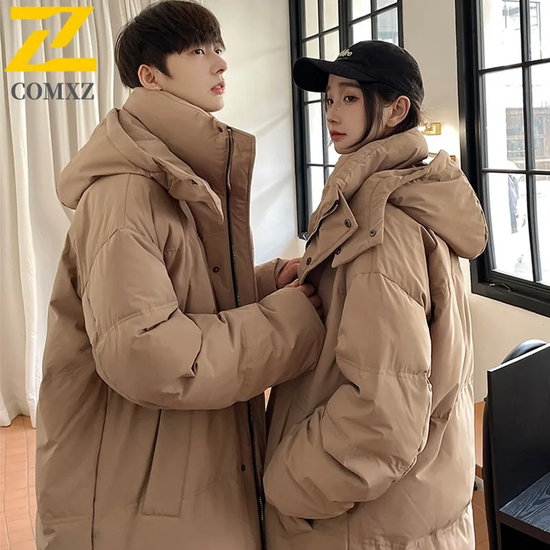 COMXZ الرجال سترة مبطنة بالقطن 2025 هونغ كونغ العصرية العلامة التجارية فضفاضة سميكة الدافئة التزلج سترة منفوخة الشارع الحد الأدنى أسفل سترة #4