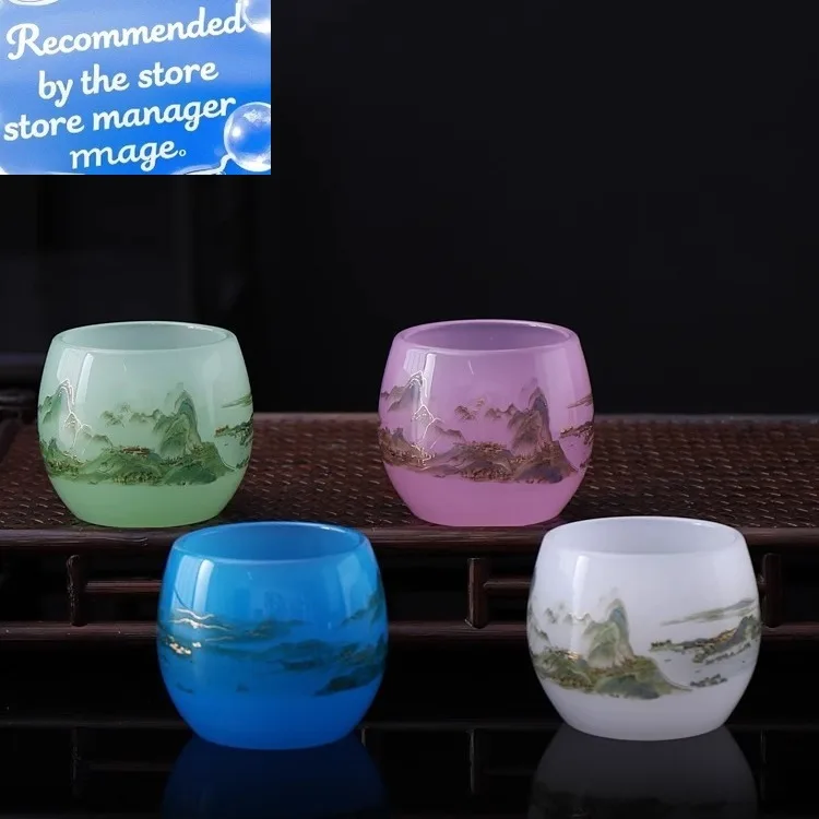 

Jade Porcelain Glass Tea Cup Qianli Jiangshan Tea Cup Carving Master Cup Chinese Kungfu Tea Set Multiple Colors To Choose From