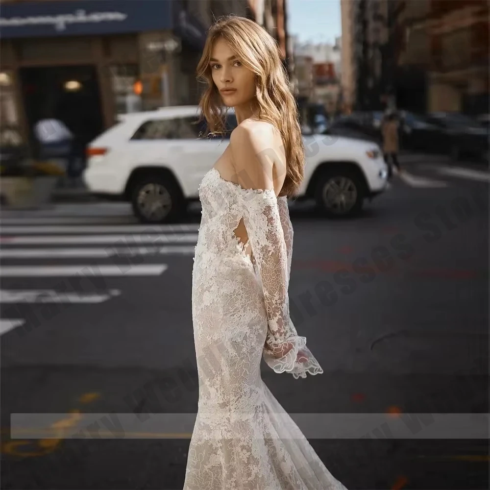 Bohemian Women's Bridal Gowns with Sexiness Off Shoulder Mermaid Lace Princess Wedding Dresses robe de mariée Bride Customized