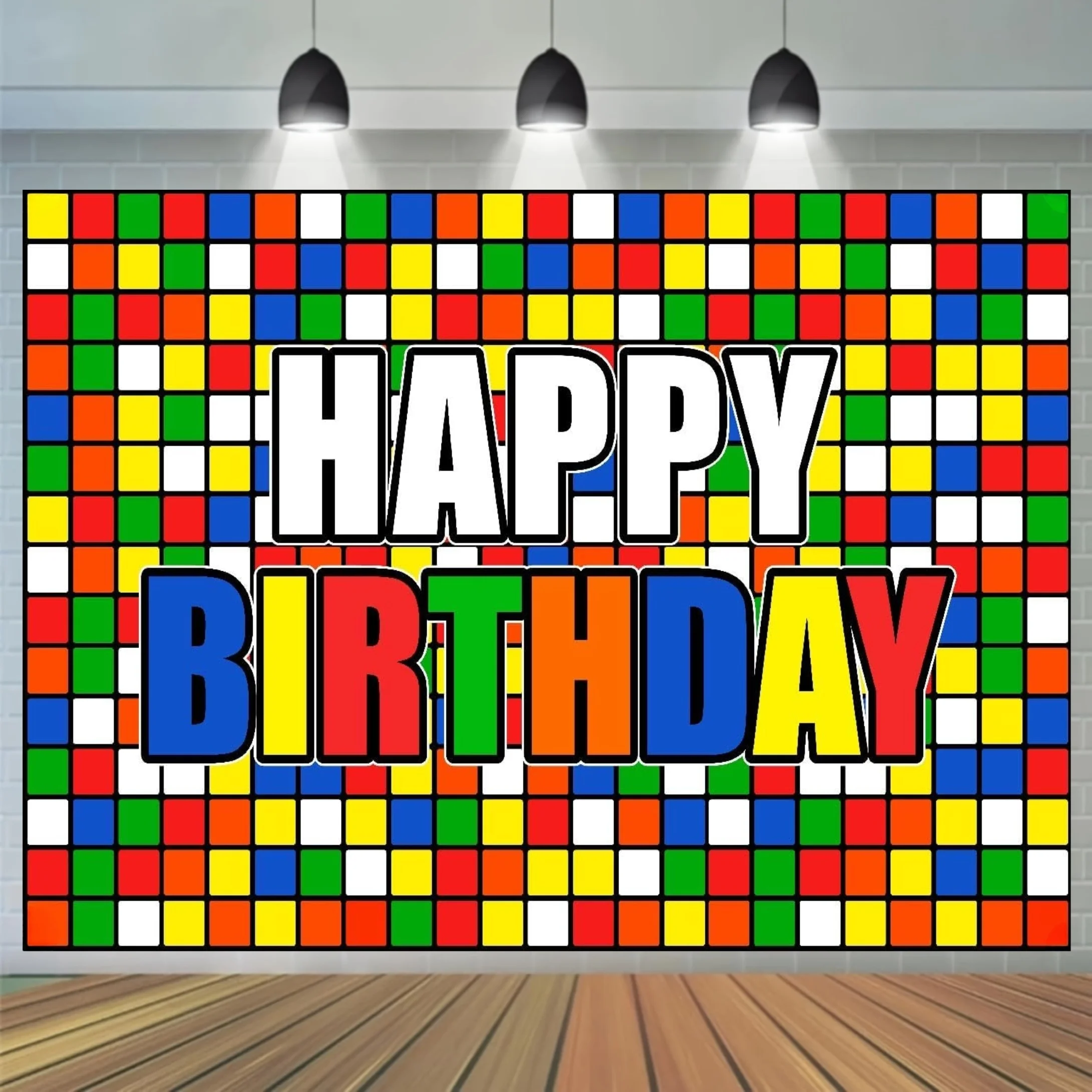 Building Block Tapestry, Happy Birthday Wall Hanging, Colorful Brick Art, Kids Party Room Decor, Toy Theme Blanket
