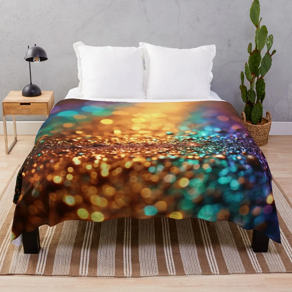 

Rainbow Bokeh Graphic Print Throw Blanket For Decorative Sofa Plush Blankets