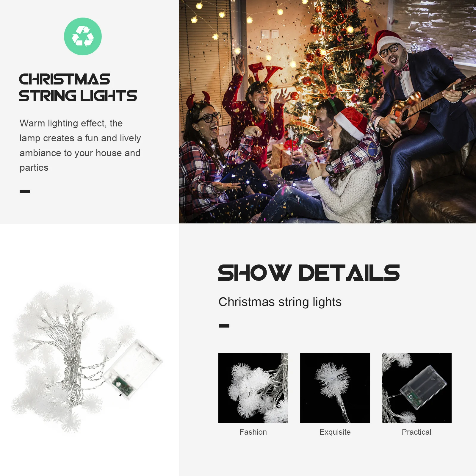 1Pcs LED Snowflake Ball String Light Decor Exquisite Adornment Warm Lighting Effect Snowflake Ball String Light