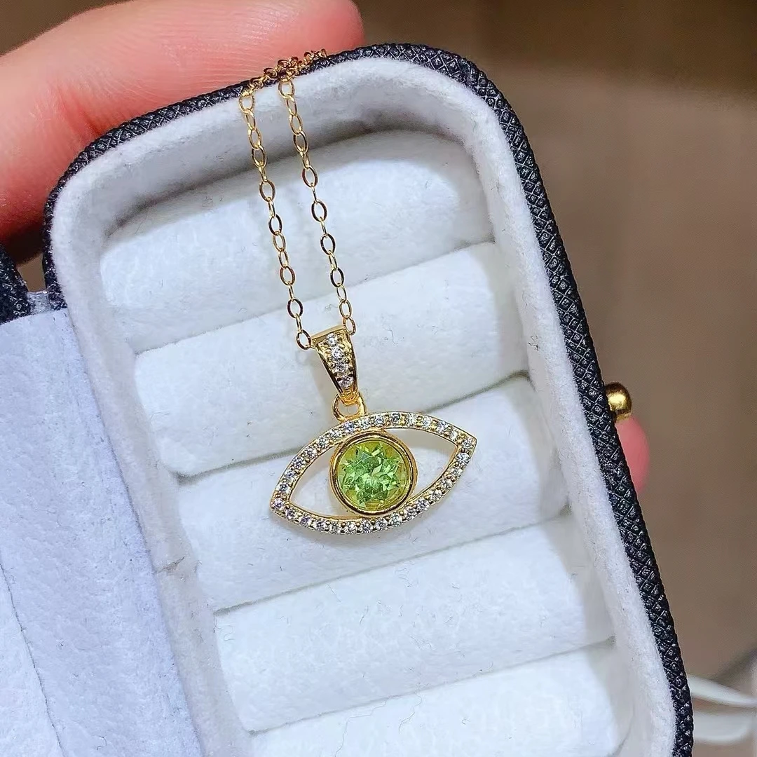 

KJJEAXCMY Natural Peridot Pendant S925 Silver Inlaid Simple Women's High-End Jewelry The crystal is clean and beautiful color