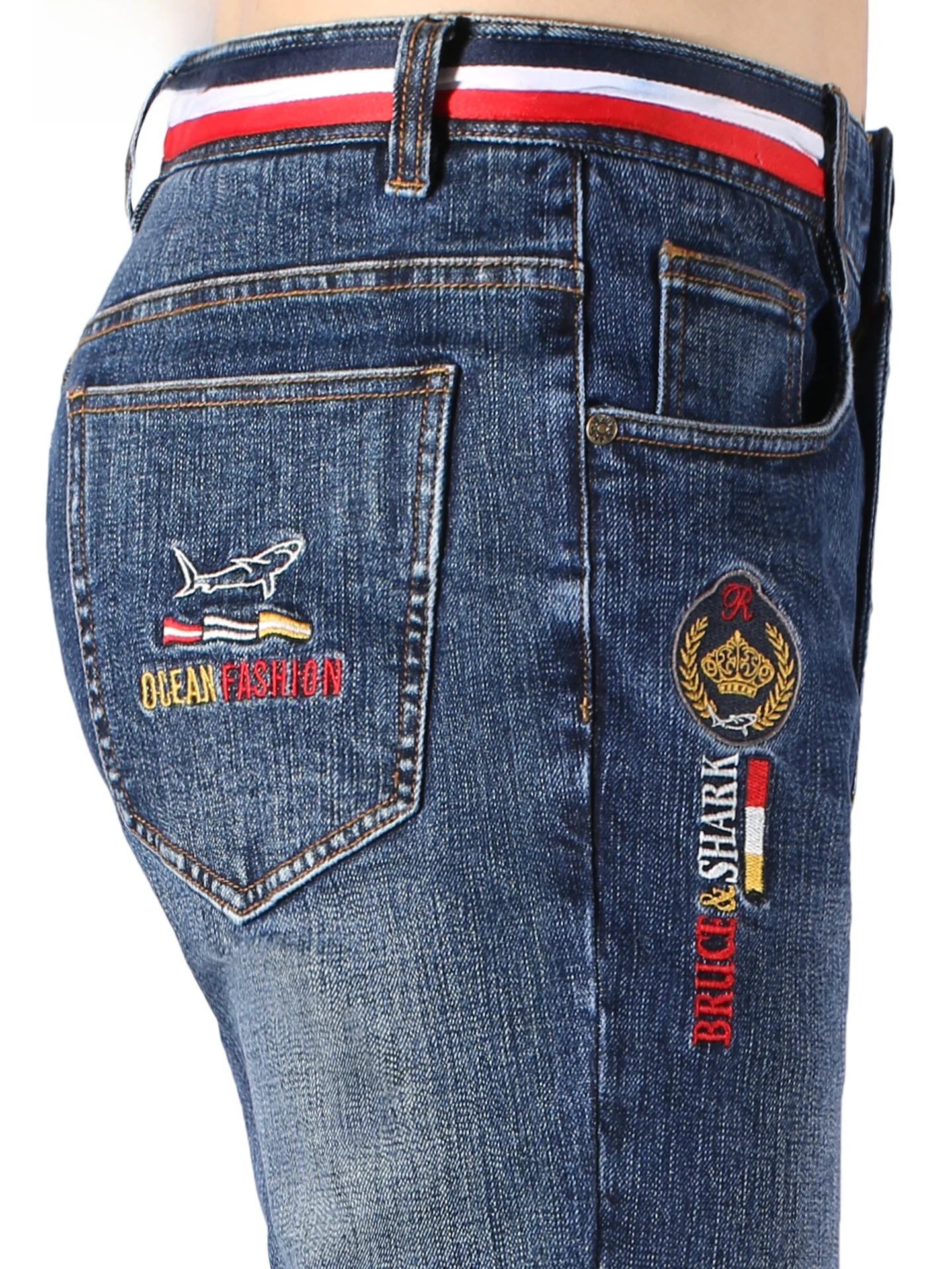 

Мужские джинсы свободного кроя с прямыми штанинами на осень-зиму, бренд Bruce & Ark, с вышивкой, модные, повседневные, удобные, дышащие