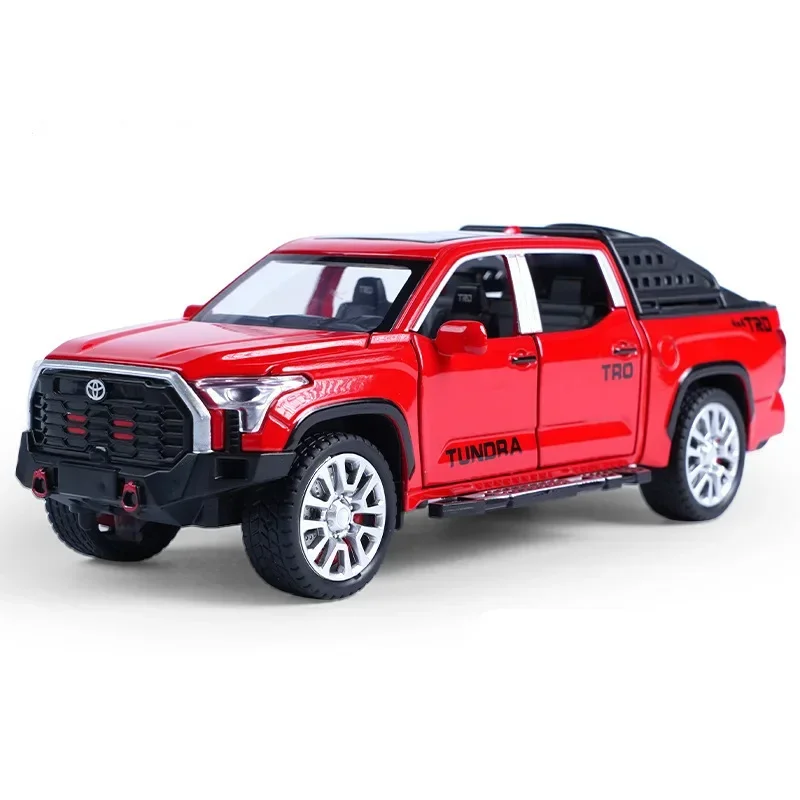 Model mobil Pickup Diecast, mobil mainan logam Off-Road, Model simulasi suara dan cahaya 1/32