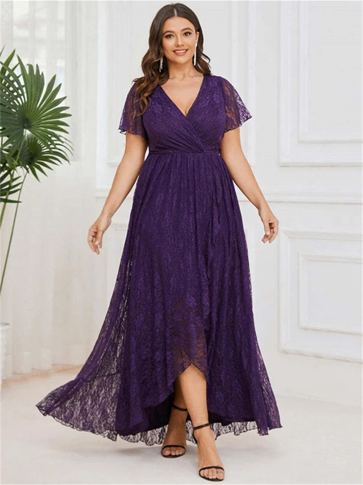 Plus Size Lace Asymmetrical Solid Dress Party Evening Elegant Luxury Formal Occasion Dresses One Pieces Summer Womens Clothing