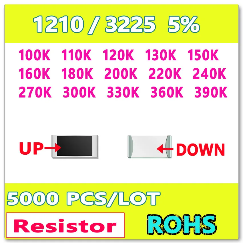 

JASNPROSMA 1210 J 5% 5000 шт. 100K 110K 120K 130K 150K 160K 180K 200K 220K 240K 270K 300K 330K 360K 390K 3225 Ом Резистор