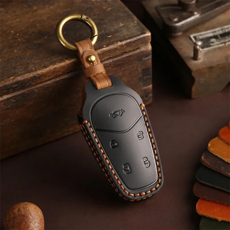 

1pc Genuine Leather Car Key Bag Case For Voyah Dreamer 2022 2023 Fashion Style Wallet Holder Key Cover Key Chains