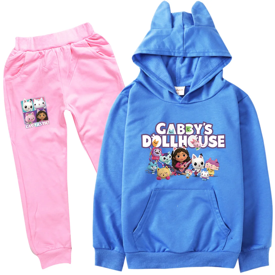 Gabby Doolhouse Clothes Kids Cats Orelhas Hoodies SweatPants 2pcs Sets Toddler Girls Boutique Outfits Boys Clothing Set