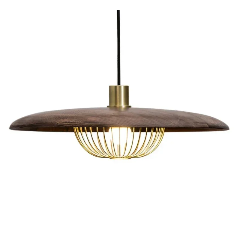 Nordic creative chandelier Walnut bucket chandelier bedroom lamp study Shadow chandelier porch wood
