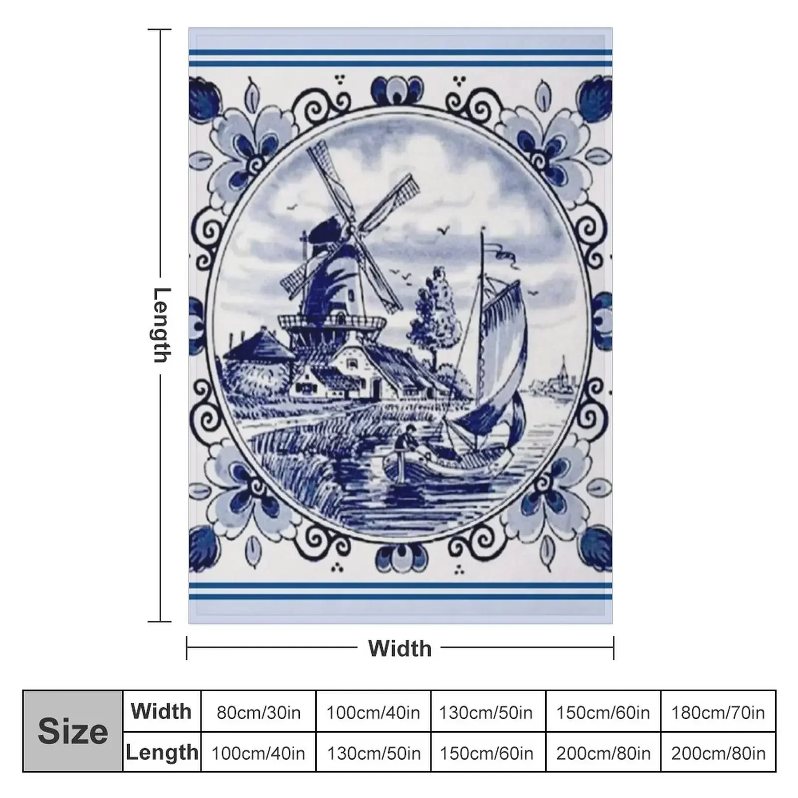 DUTCH BLUE DELFT: Vintage Windmill Print Throw Blanket christmas decoration Hair Flannel Fabric Picnic Soft Plush Plaid Blankets