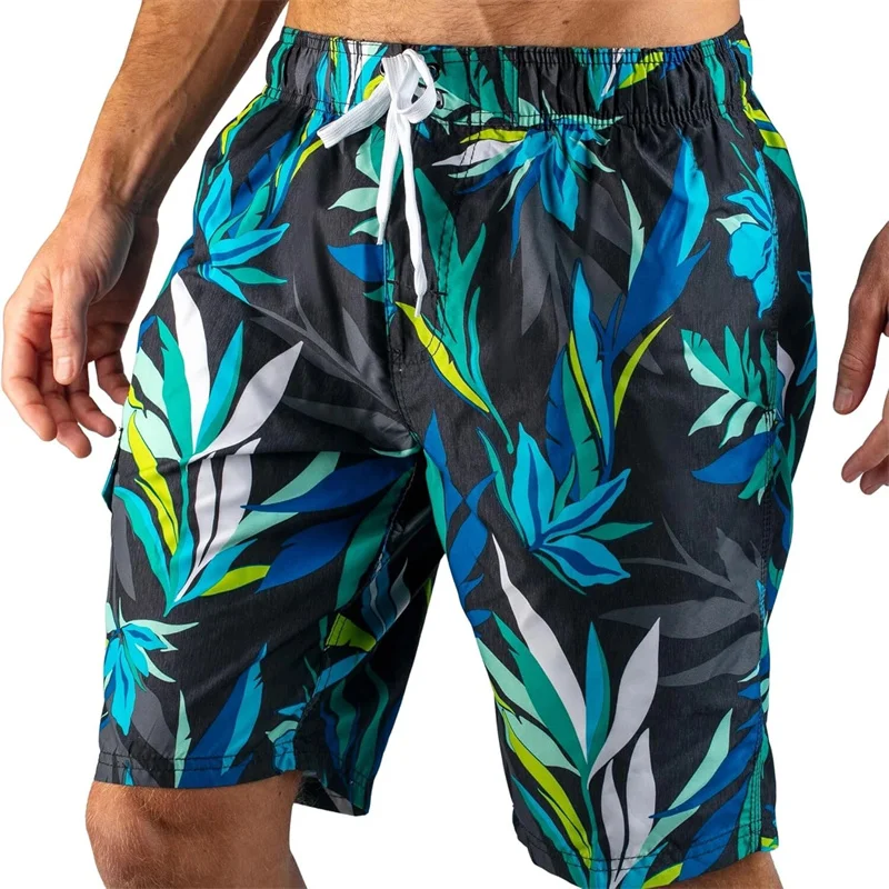 Vintage Floral 3D Print Beach Shorts Men Tropical Leaf Swimming Trunks Summer Quick Dry Surf Board Shorts With Drawstring Pants