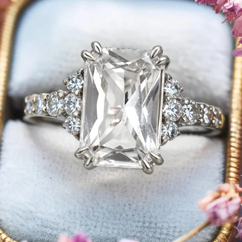 Huitan Eleganter Damenring für Hochzeit, Verlobung, luxuriös, mit hellblauem CZ-Stein, Party-Accessoires, zarter Damenschmuck, Geschenk – Detail 40