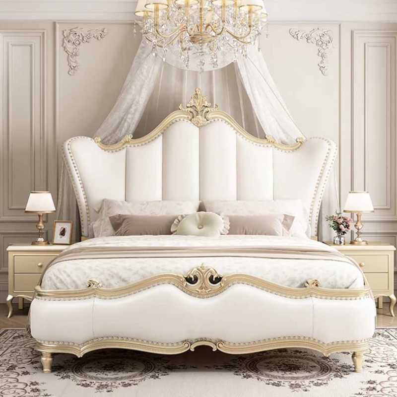 

High End Glamorous Double Bed Frame King Size Cute Platform European Twin Bed Frame Wood Sleeping Cama De Casal Nordic Furniture