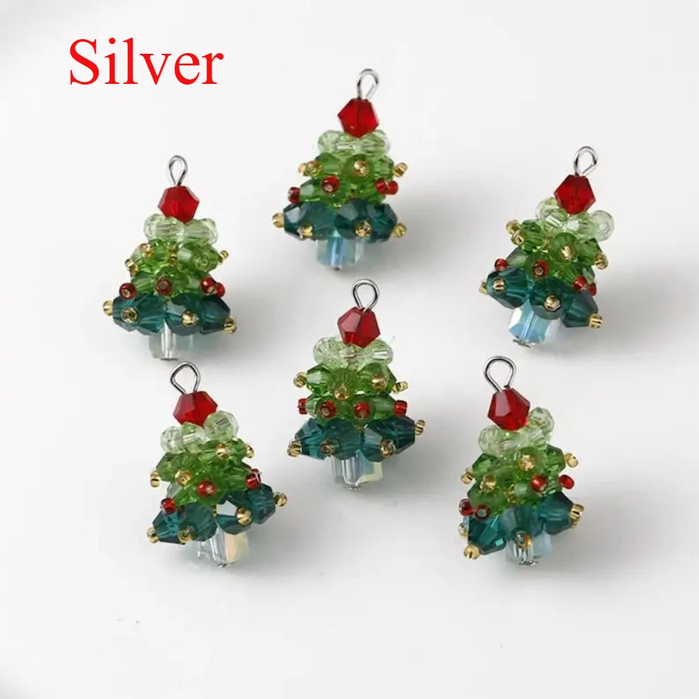 Winter Christmas Tree Charm Beaded Crystal Glass Handmade Woven for Earrings and Necklace Diy Making Jewelry Gifts Wholesale