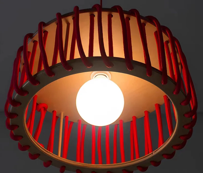 Creative White Red Yellow Rope Pendant Light E27 Bulb Wood