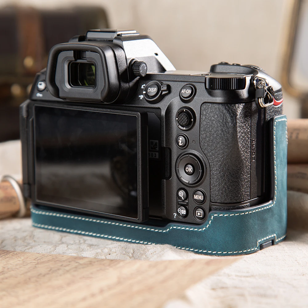 Câmera metade caso capa saco para nikon z63 caso câmera artesanal genuíno couro real z63 saco capa fotografia acessórios