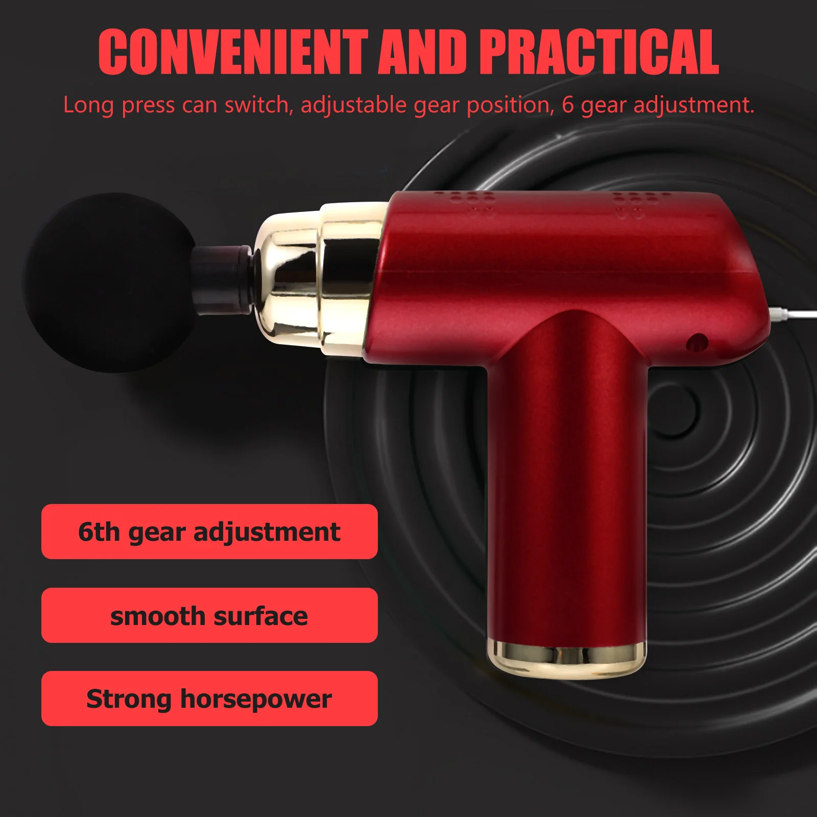 

1 set 6-Piece Fascia Gun Massager Mini Percussion Muscle Relaxation Tool 4 Attachments 6-Speed Adjustable Portable for Exercise