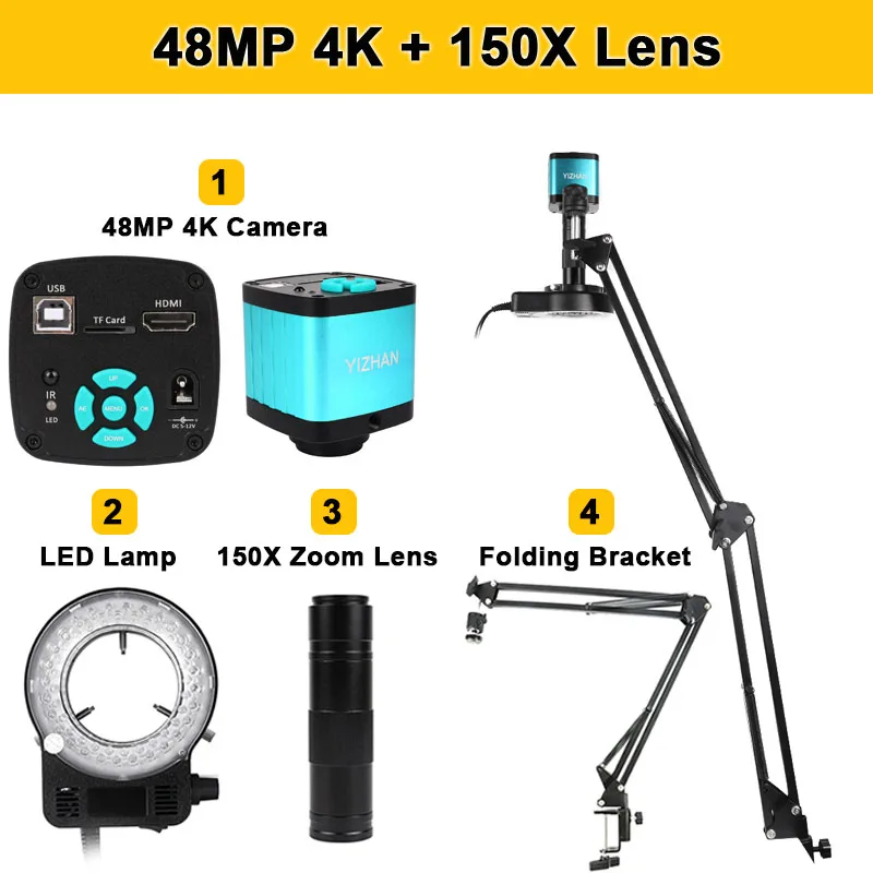 1-150X Zoomlens Solderen Microscopio HD 4K 48MP 1080P Industriële Camera Type C HDMI Video Digitale Microscoop voor Elektronica