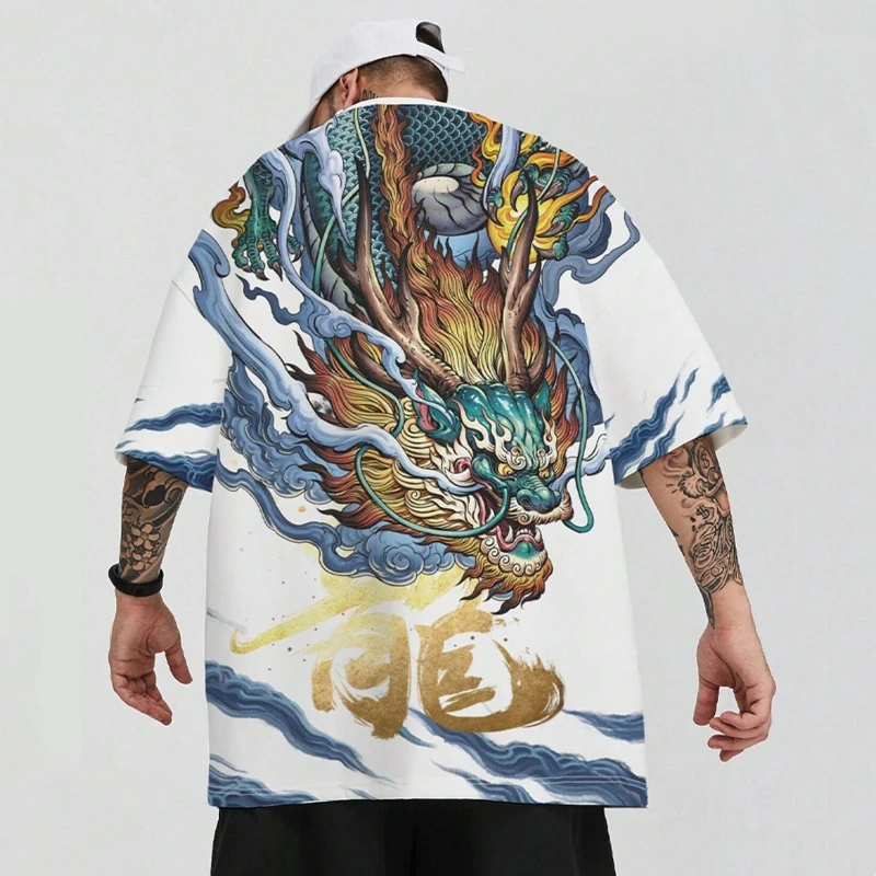 New Fashion Men's T-Shirt 3d Dragon Print Oversized T-Shirt For Men Street Trend Man Clothing Loose Casual Short Sleeve Top 2024