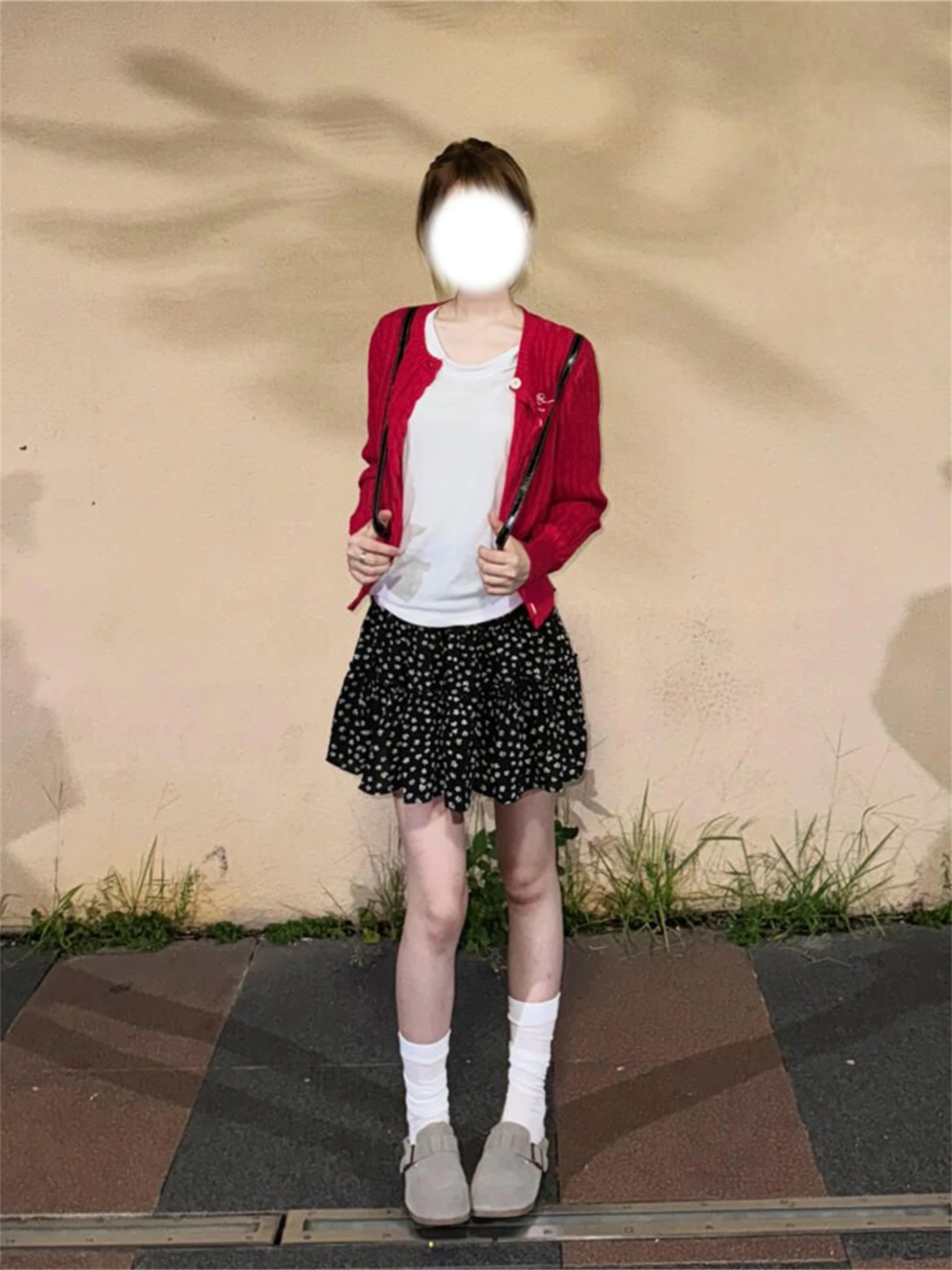

Black Floral Cake Short Skirt Women's High Waist Slimming Spring Autumn Pear Shaped Body Prevent Exposure Polka Dot A-Line Ha...