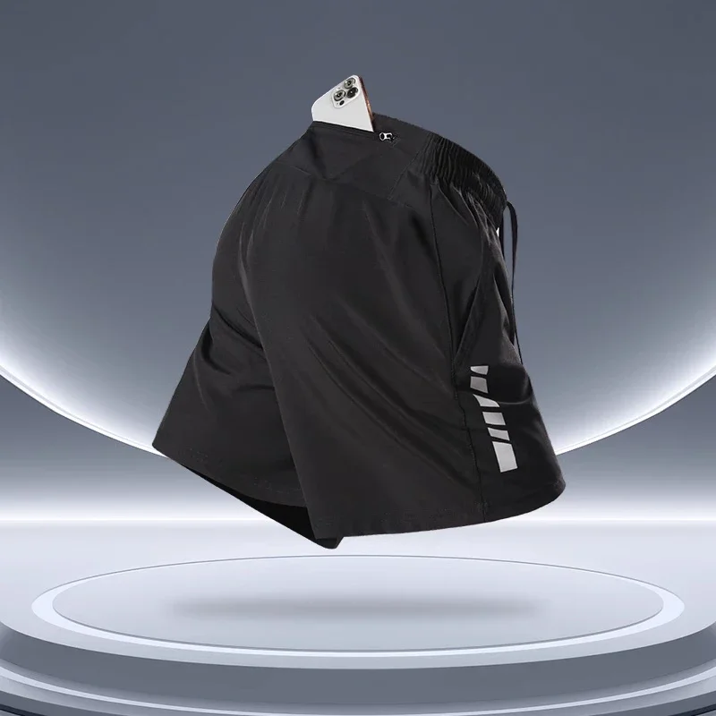 

Men's casual sports shorts suitable for sports and leisure fishing and running fitness, shorts with a mobile phone pocket behind