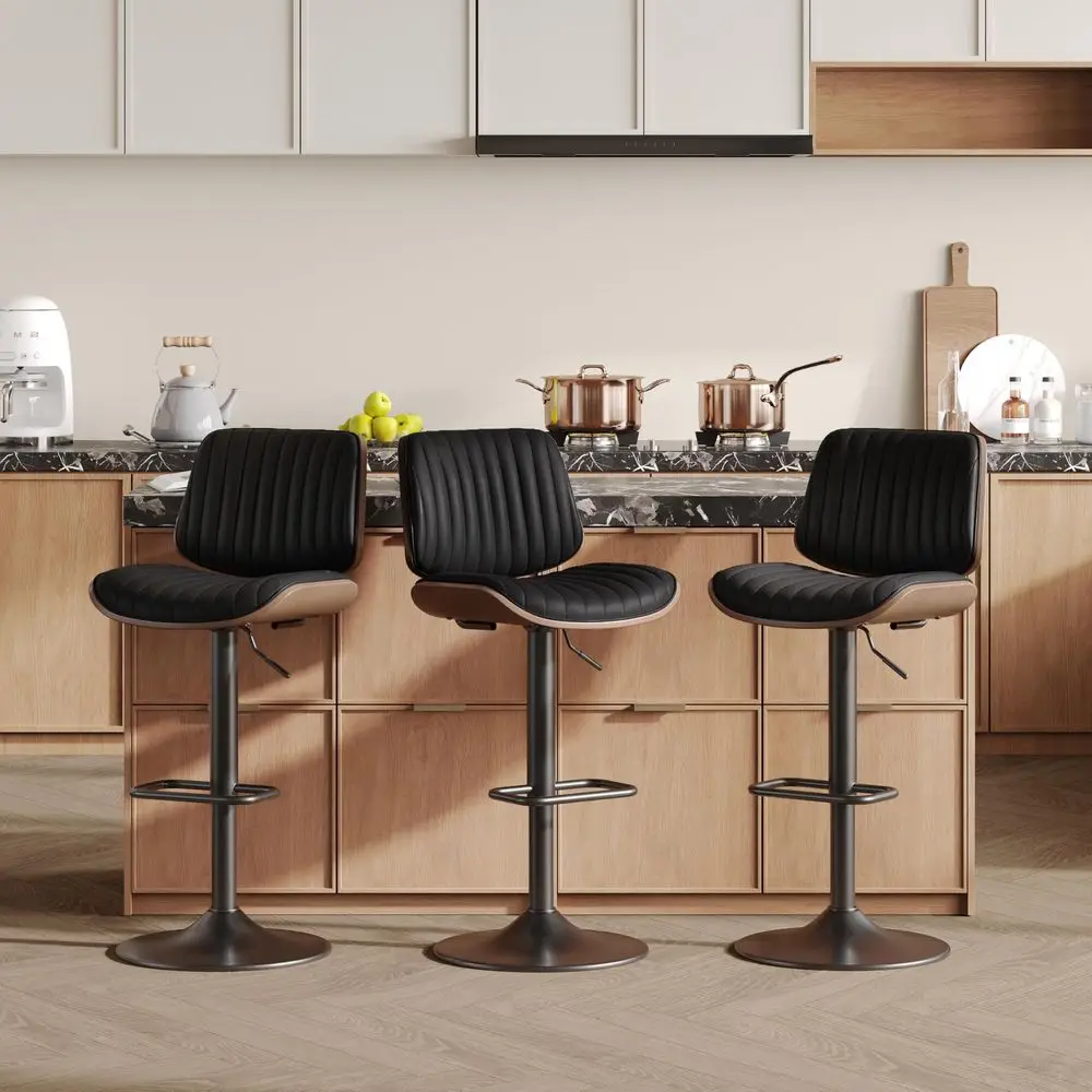 

BONNE VIE Swivel Bar Stools Set of 4, 26inch Bar Height Bar Stools, HandWoven Barstool with Back and Footrest, MidCentury Uphol