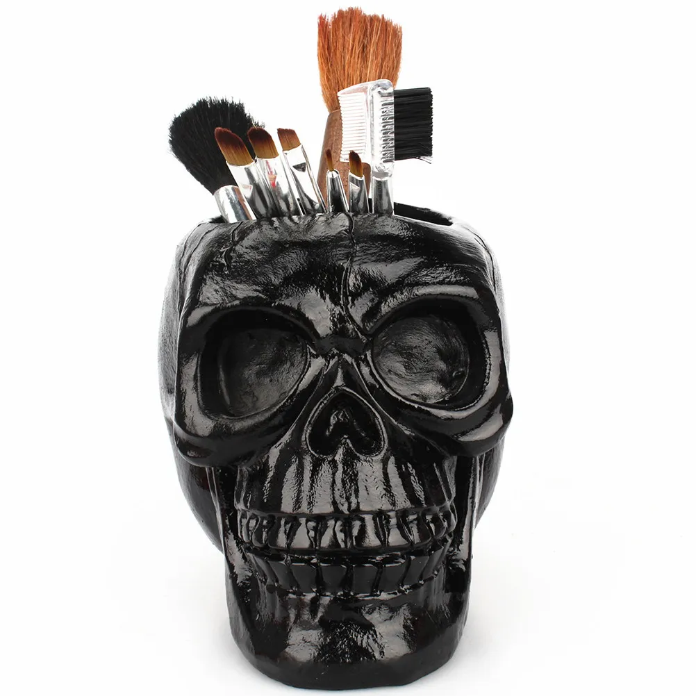 Skull Resin Pen Holder for Desk – Pencil Organizer for Office, Home & Halloween Decor, 11x15x11cm