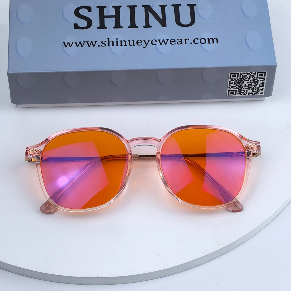 نظارات حمراء لنوم أفضل نظارات حجب الضوء الأزرق عدسات برتقالية تحسين الأرق مربع Tr90 نظارات النساء حجم كبير 140 مللي متر #6