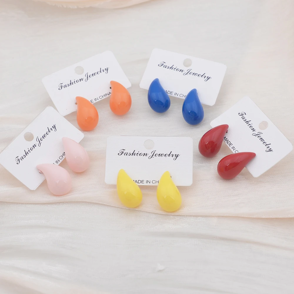 Colorful Waterdrop Smooth Stud Earrings Unique Exaggerate Red Blue Yellow Geometric Personality Women Jewelry Wholesale Gift