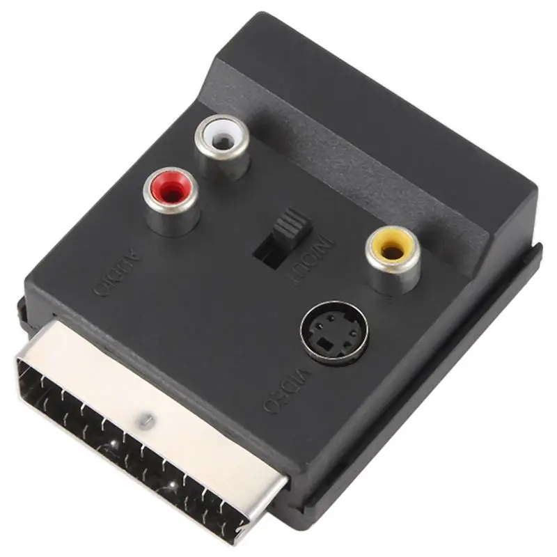 B04C-Newest Switchable Scart Male To Female S-Video 3 RCA Audio Adapter Convector