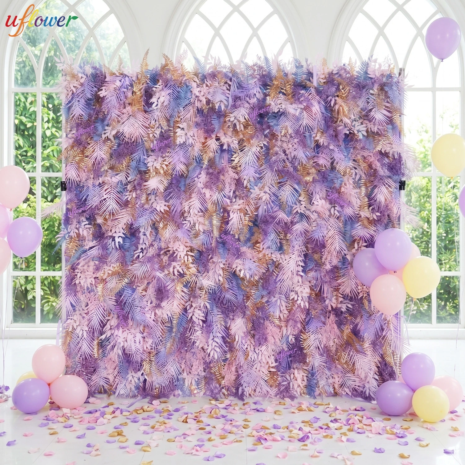 Home Decor Event - Uflower Neue Lila Feder-Stoffblumenwand Hochzeits-Hintergrund-Dekoration Stoffbasis-Wand