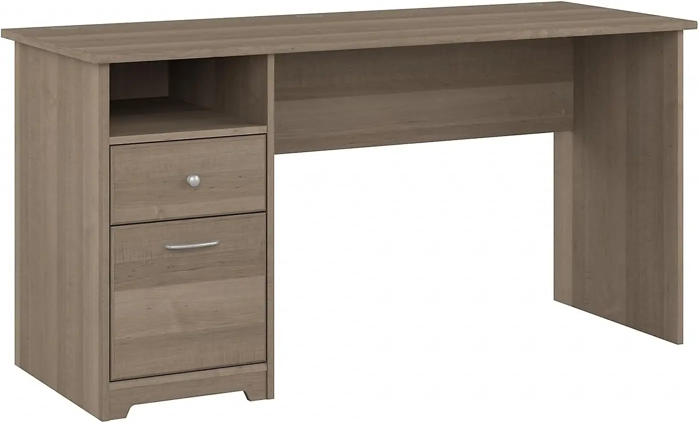 Bush Furniture Cabot 60W Office Desks For Home Office With Storage And Chrome Hardware Elegant Computer Table With Drawers, Ash