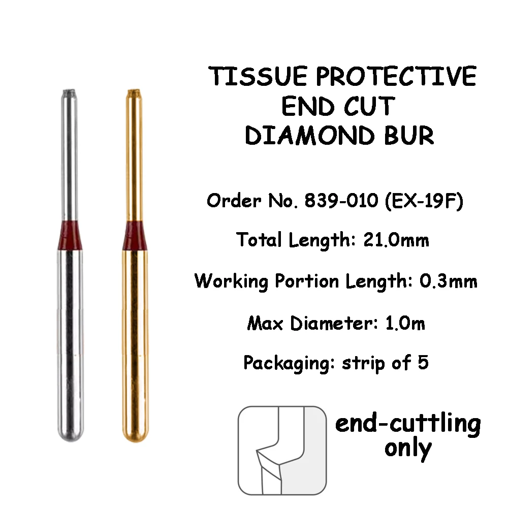 ResyDental Tissue Protective End-Cut Diamond Bur For Shoulder Prepare 5 Pieces Burs/Box EX-18 EX-18F EX-19F