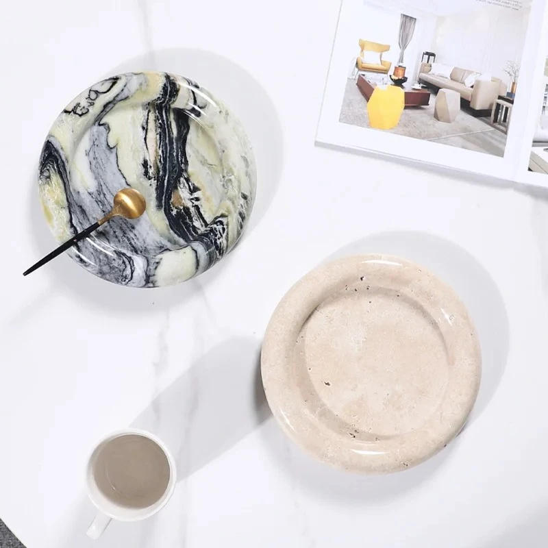 

Natural Marble Round Tray Elegant Decorative Organizer Bathroom Vanity Dresser Holds Perfume Jewelry Keys Rings Candle Holder