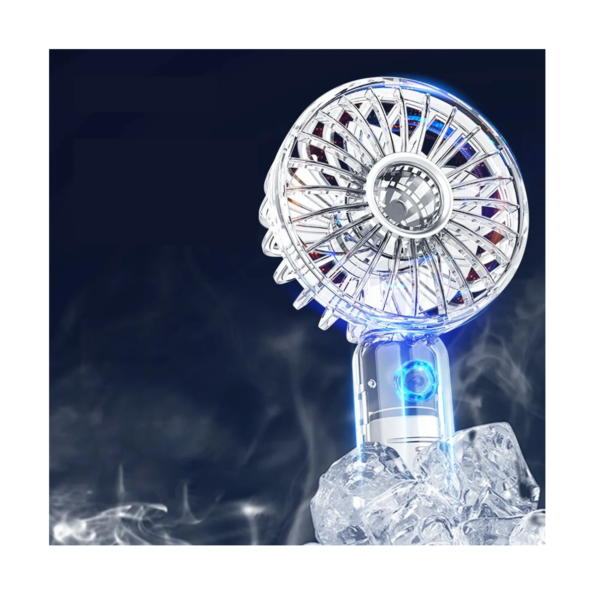 2000MAh Transparent Shell Mini Handheld Fan 3 Gear Air Cooling USB Battery Portable Fan with Light-ABLM