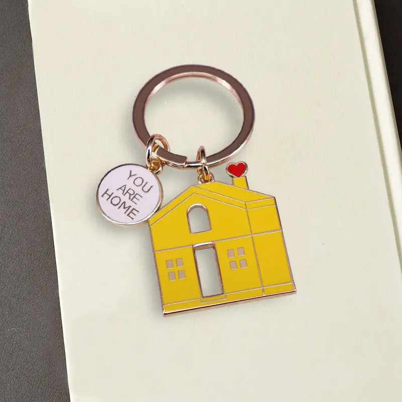 Home yellow house enamel keychain music Jewelry accessories view 4