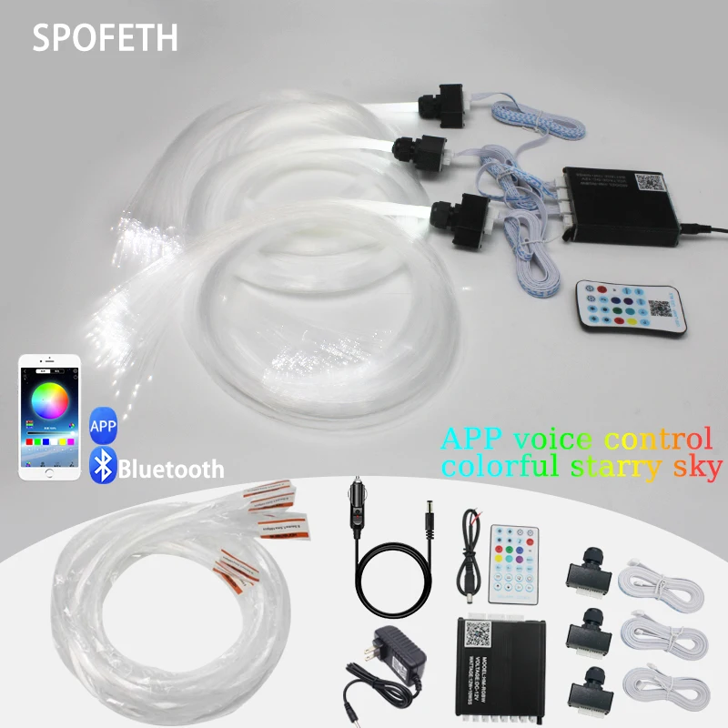 1/3 Split Fiber Optic Meteor Car Mounted Starry Sky Roof, Bluetooth Controlled RGBW Music Ceiling Starry Sky Light Kit