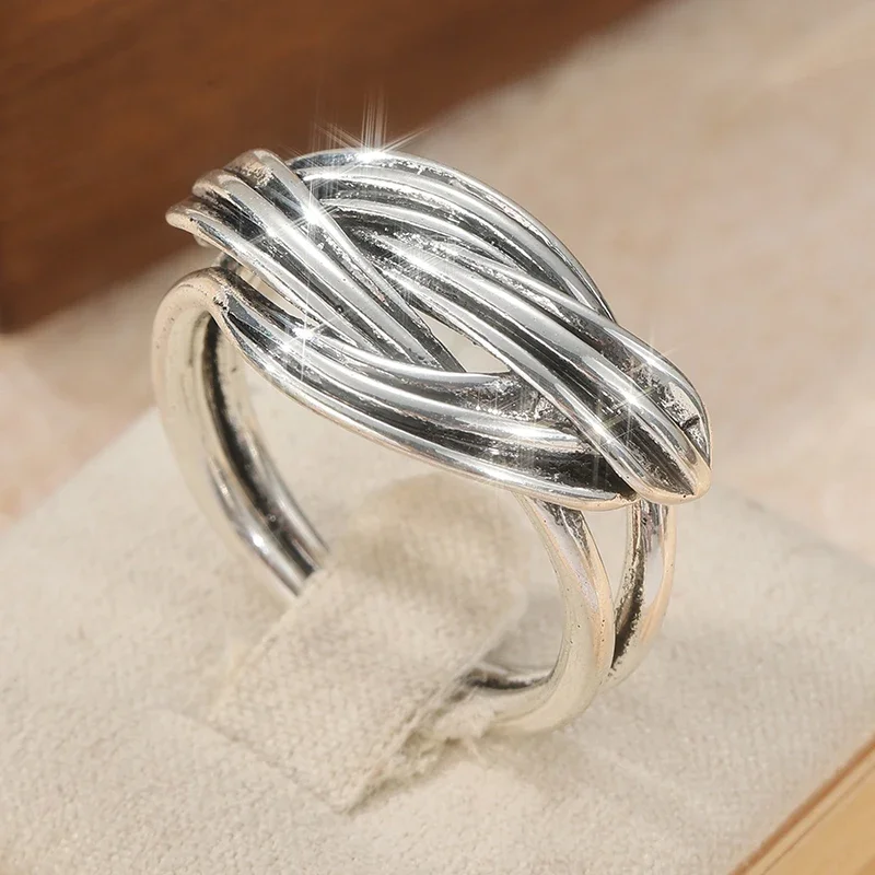 Vintage Wrapped Cross Metal Ring For Women Bohemian Style Silver Plated Ring Daily Commuting Party Jewelry Accessory