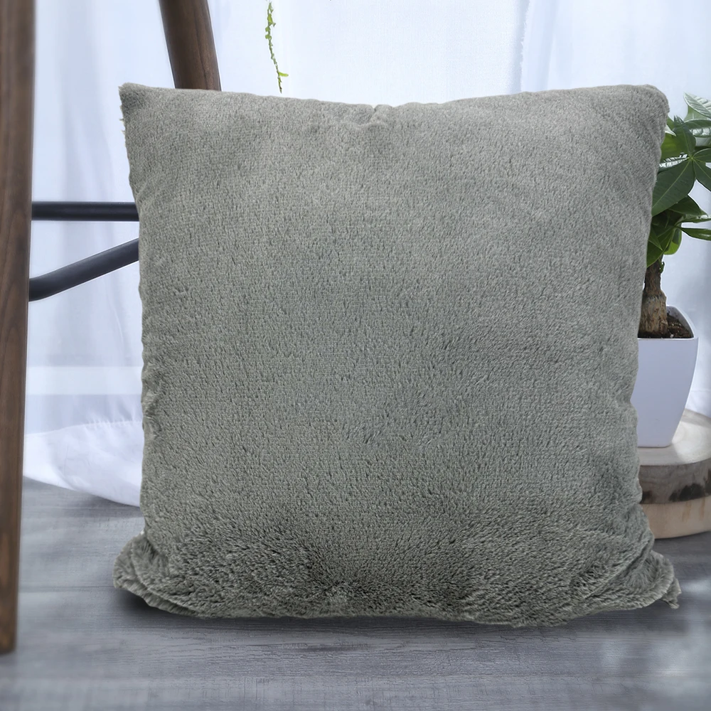 Gray High-end Sofa Pillow Plush Fabric Pillowcase Simple Nap Office Cushion Cover Double-sided Pillowcover Ins Solid Color Decor