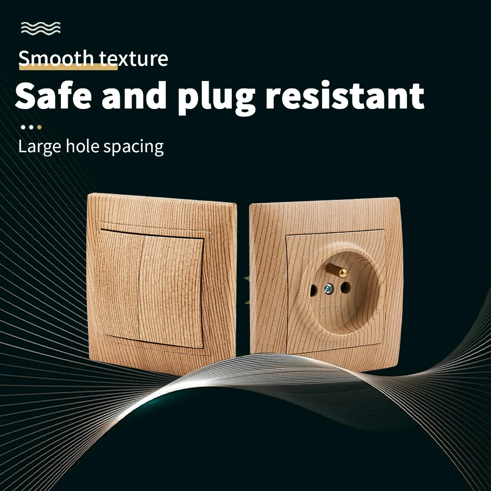 Wood 250V Flame Retardant Power Sockets France Standard Paint Plastic With Ground Electrical Outlets Wall Socket Classic Socket