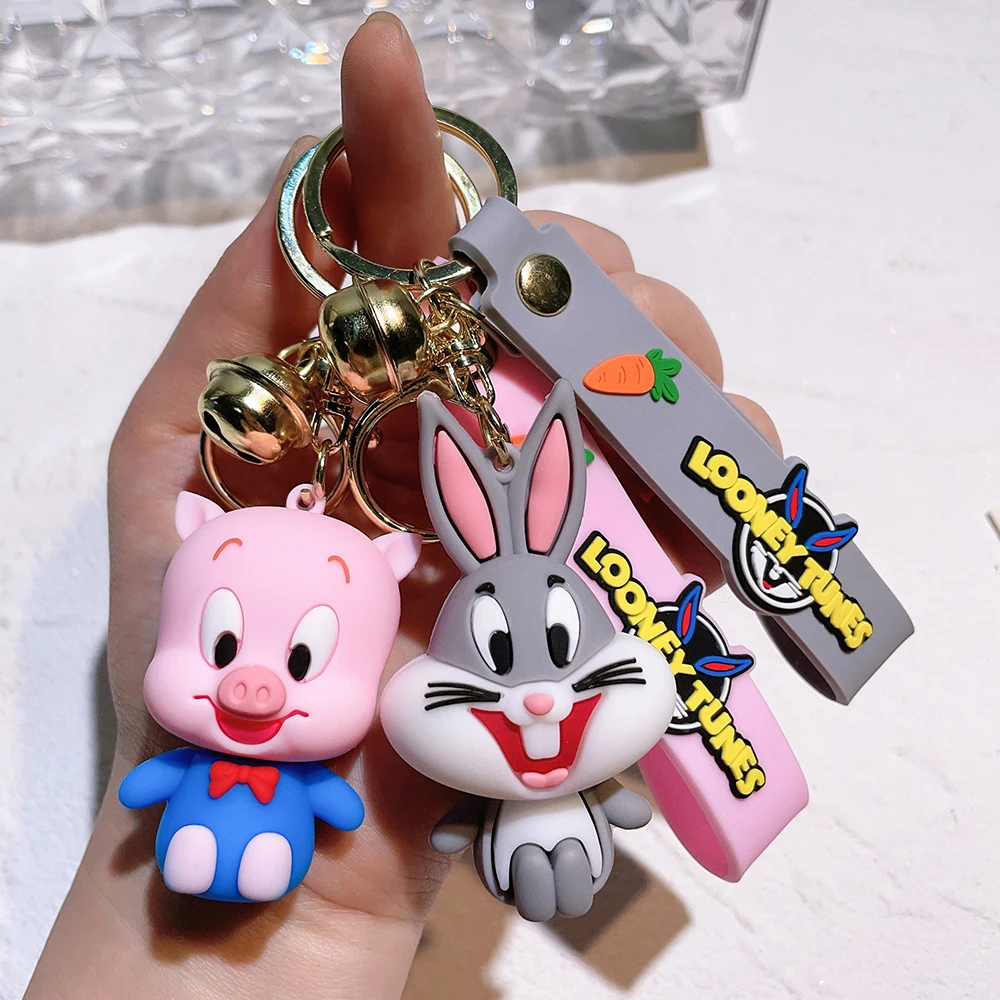 Anime Looney Tunes Keychain Cartoon Bugs Bunny Daffy Duck Tweety Bird Figure Toys Model Silicone Pendant Jewelry Accessories