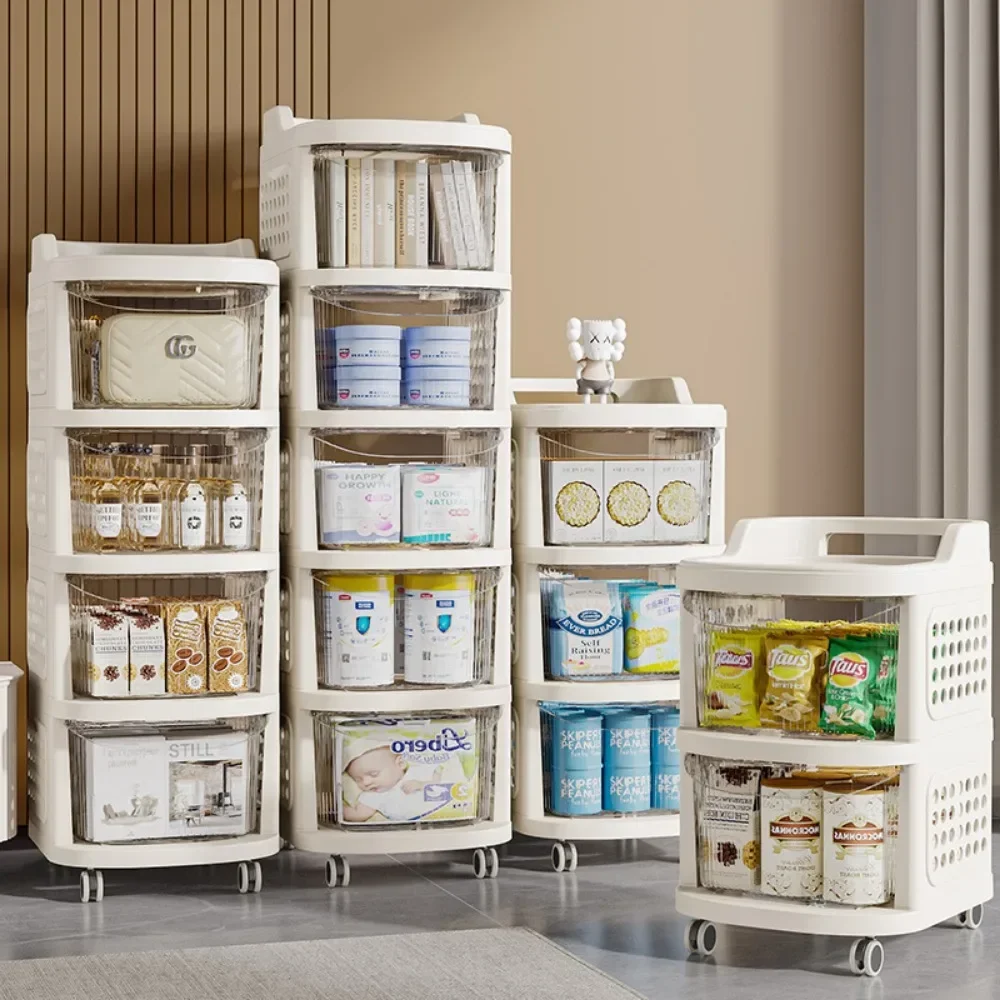 Multi-Layer Rolling Storage Rack Cart Drawer-Type Kitchen Storage Cart Transparent Kitchen Drawer Storage Cabinet With Handle 