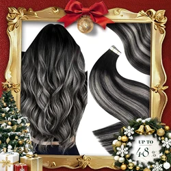 Laavoo Remy Tape in Hair Extensions For Women Real Brazilian Hair 12-24inch Straight Natural 20pcs Skin Weft Tape in Human Hair