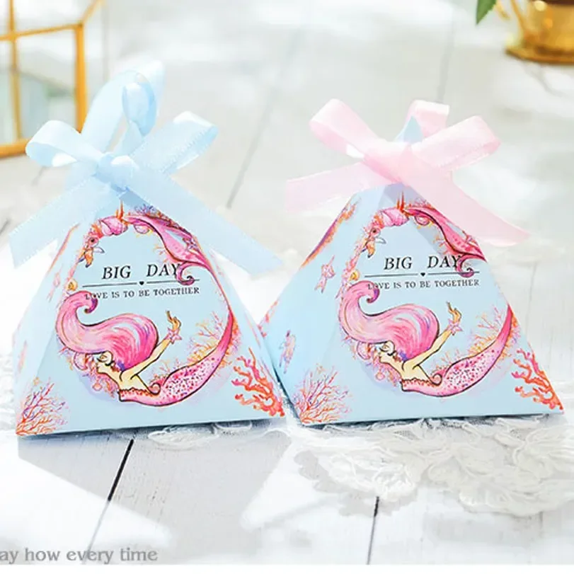 

New Triangular Pyramid Unicorn Candy Box Wedding Favors and Gifts Boxes Mermaid Chocolate Box for Guests Giveaways Boxes Party