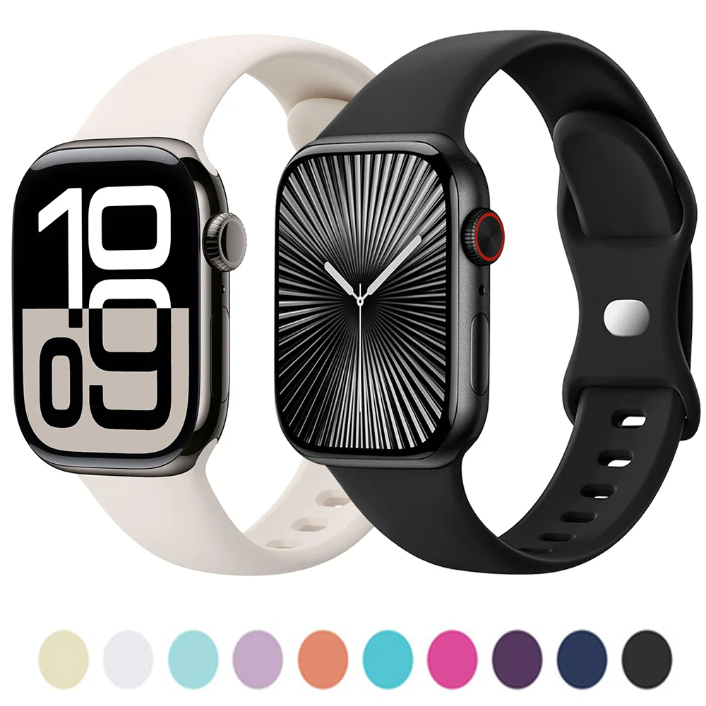 Silicone Strap For Apple Watch Band 46mm 44/40/45/41mm 42-38mm sport wrist bracelet iwatch series 10 8 7 se 4 5 6 9 ultra 2 49mm
