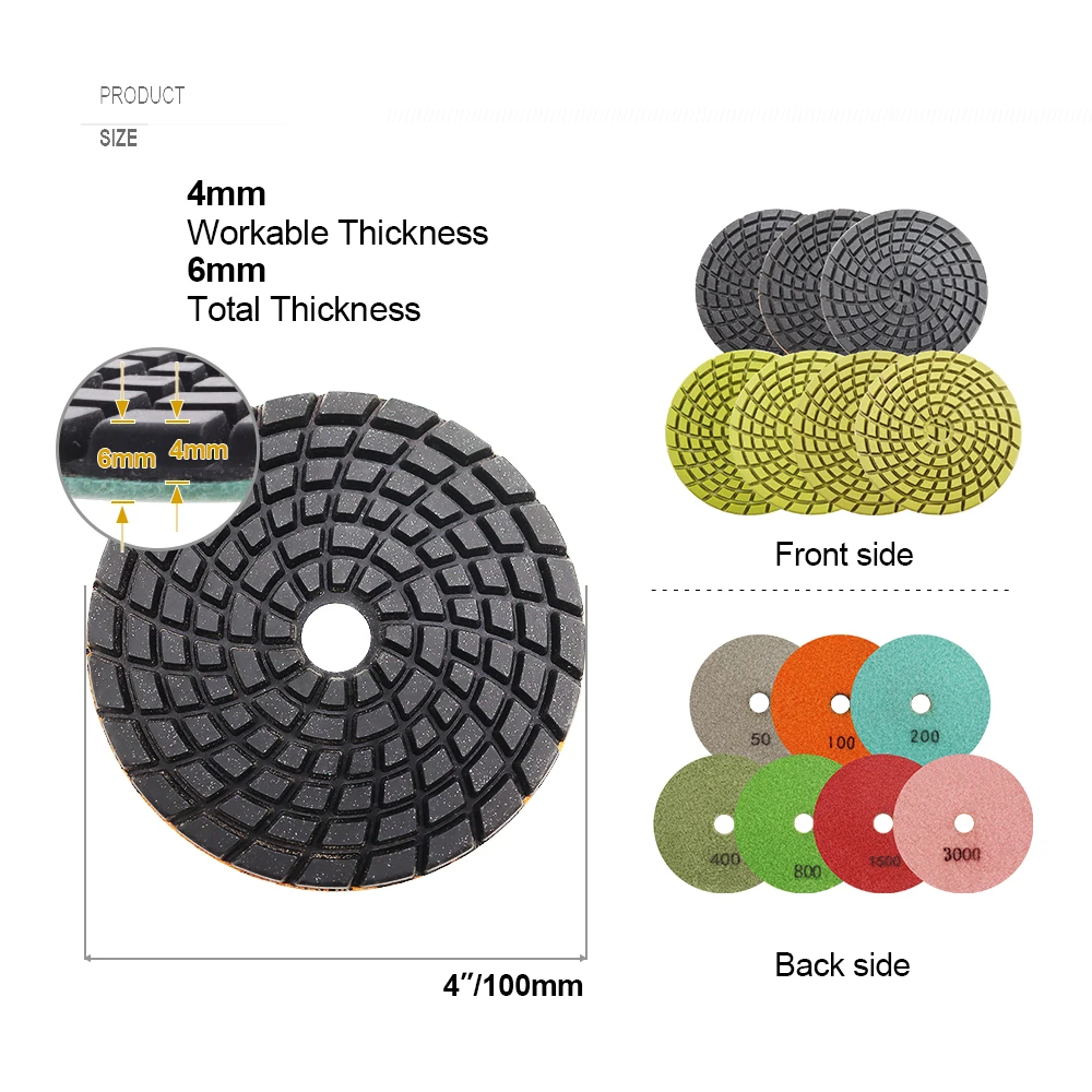 SHDIATOOL 12pcs 4inch Diamond resin bond concrete polishing pads #1500 Renew sanding discs