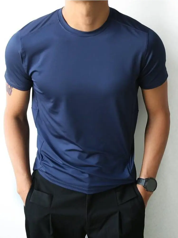 

High Elasticity Breathable Men's Short Sleeve T-Shirt Quick Dry Moisture Wicking 3D Tailoring Comfortable Casual Polyester Fiber