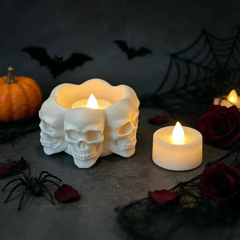 3D Printed Multi-Skull Encircled Desktop Organizer Suitable for Electronic Candlestick Storage Skeleton Themed Decorative Tray